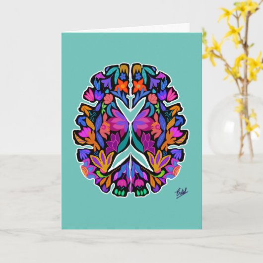 Blumengehirndesign mit Aquakulturkarte Karte (Gelbe Blume)