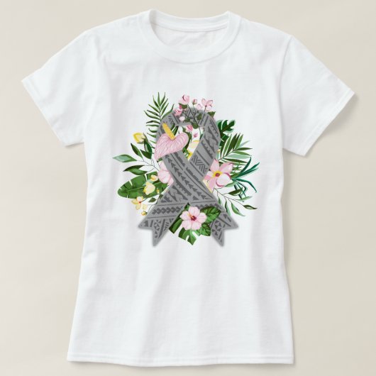 Blumengehirnkrebs-Bewusstsein Gray Ribbon Geschenk T-Shirt (Design vorne)