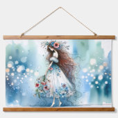 Blumengeist im Blauen Meer Elegante Wandteppich Mit Holzrahmen (Vorderseite 2)