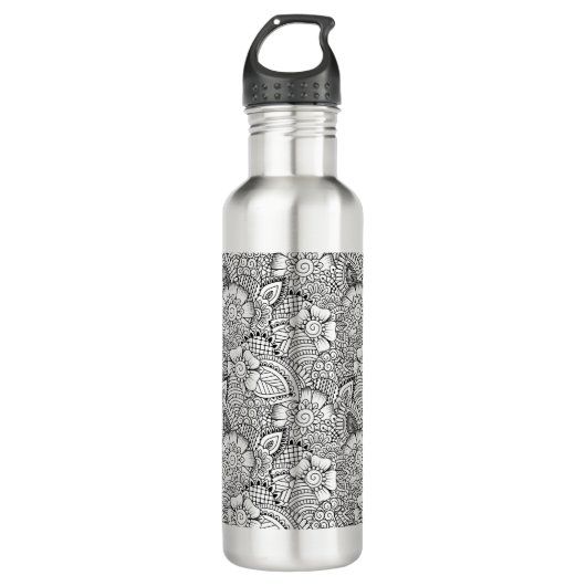 Blumengekritzel-Muster Edelstahlflasche (Vorderseite)