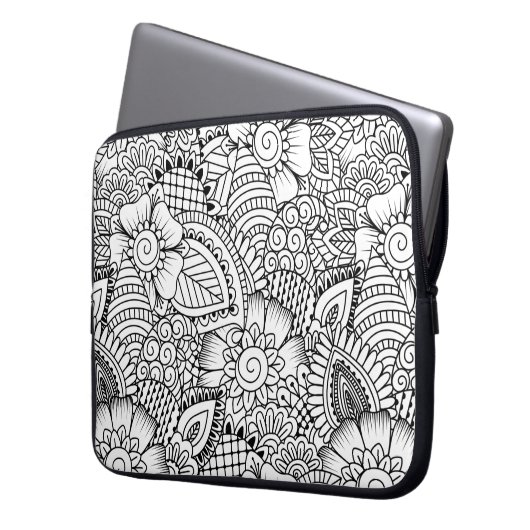 Blumengekritzel-Muster Laptopschutzhülle (Vorderseite Links)