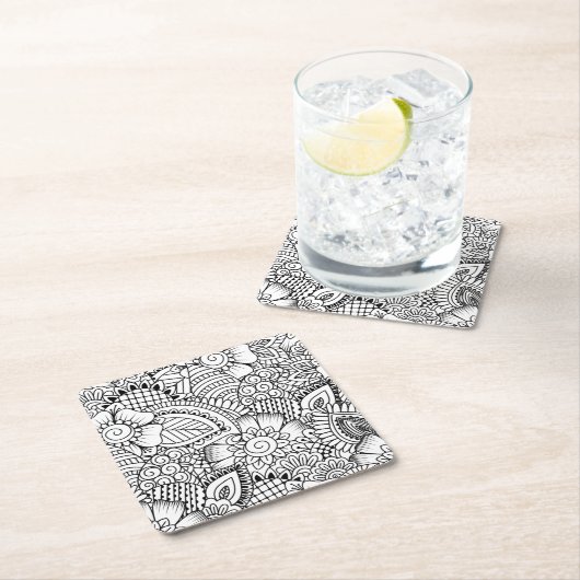 Blumengekritzel-Muster Rechteckiger Pappuntersetzer (Vor Ort)