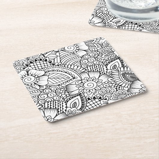 Blumengekritzel-Muster Rechteckiger Pappuntersetzer (angewinkelt)