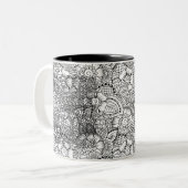 Blumengekritzel-Muster Zweifarbige Tasse (Vorderseite Links)