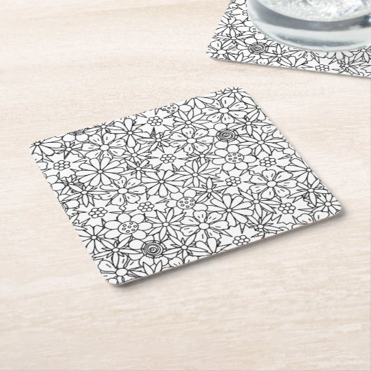 Blumengekritzel Rechteckiger Pappuntersetzer (angewinkelt)