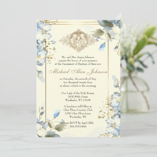 Blumengel Katholische Taufe Einladung (Stehend Vorderseite)