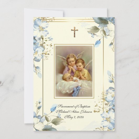 Blumengel Katholische Taufe Einladung (Rückseite)