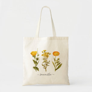 Blumengelb Botanisch Vintag Personalisiert Tragetasche