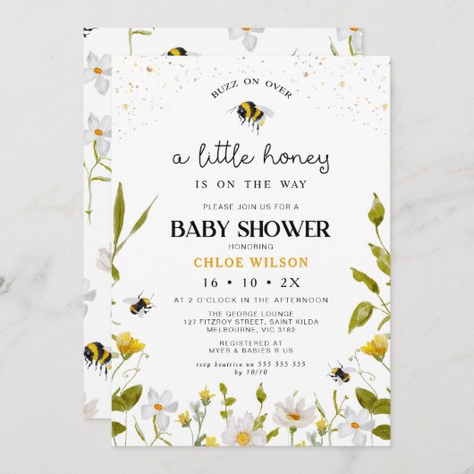 Blumengelb-Gender-Neutral-Honey-Baby-Dusche Einladung (Vorne/Hinten)