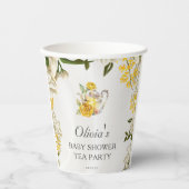Blumengelb-grünes Tee Party Babyduschpapier Pappbecher (Vorderseite)