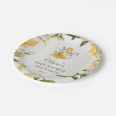 Blumengelb-grünes Tee Party Babyduschpapier Pappteller (Schrägansicht)