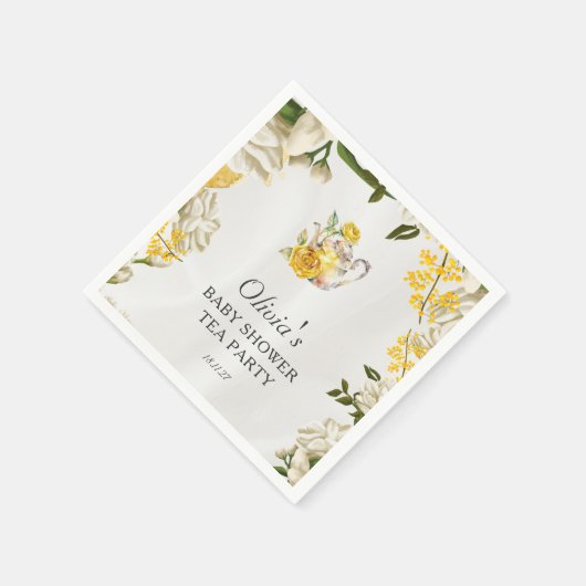 Blumengelb-grünes Tee Party Babyduschpapier Serviette (Ecke)