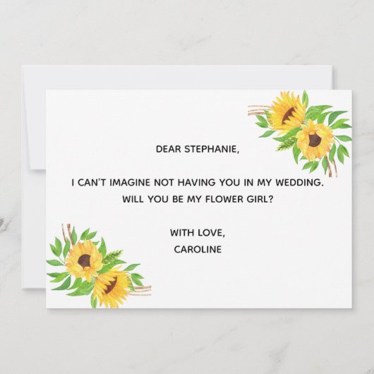 Blumengelb wird mein Blumenmädchen sein Einladung (Rückseite)