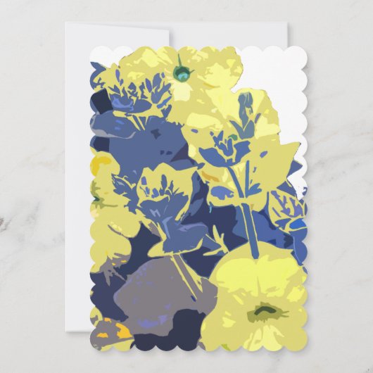 Blumengelbe, blaue Künstlerische Arch-Hochzeit Einladung (Rückseite)