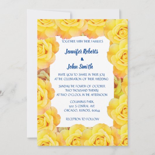 Blumengelbe blaue Rose Cooler QR-Code Hochzeit Einladung (Vorderseite)