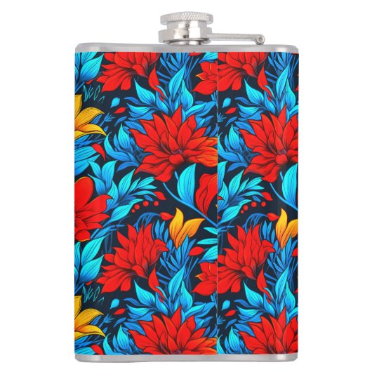 Blumengelbe Blumen Muster-13075 Flachmann (Rückseite)