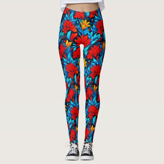 Blumengelbe Blumen Muster-13075 Leggings (Vorderseite)