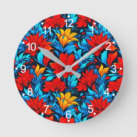 Blumengelbe Blumen Muster-13075 Runde Wanduhr (Vorderseite)