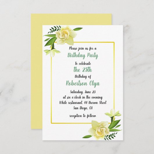 Blumengelbe Geburtstagsparty Einladung (Vorne/Hinten)