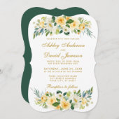 Blumengelbe goldfarbene weiße grüne Hochzeit Einladung (Vorne/Hinten)