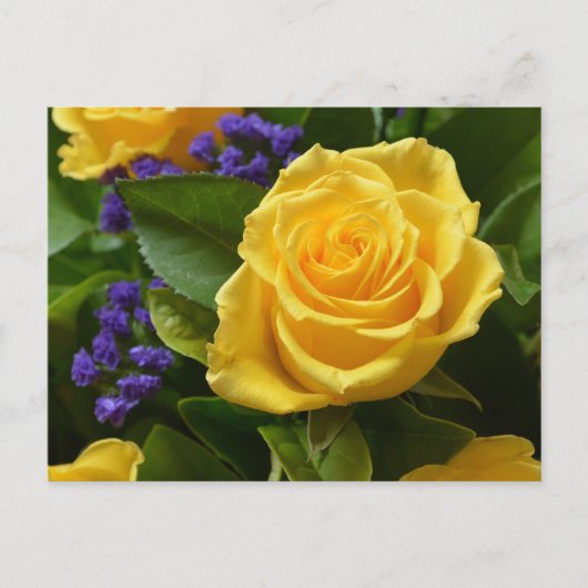 Blumengelbe Rosen und violette Blumen Hallo Liebe Postkarte (Vorderseite)