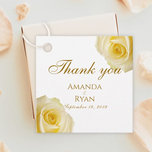 Blumengelbe Rosenhochzeit Geschenkanhänger