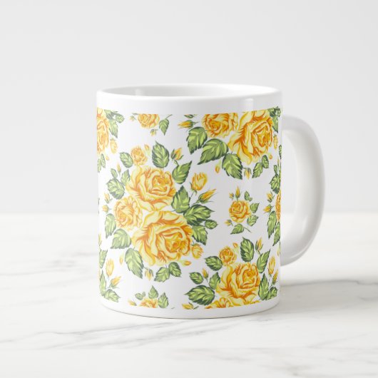 Blumengelbe Rosenmuster Jumbo-Tasse (Vorderseite Rechts)