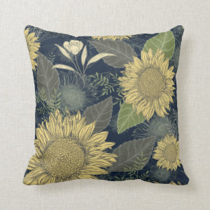 Blumengelbe Sonnenblume Navy Blue Throw Kissen