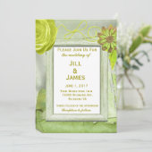 Blumengelbe und grüne Hochzeit Einladung (Stehend Vorderseite)