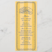Blumengelber Streifen Blaue Botanische Hochzeit Menükarte (Vorderseite)