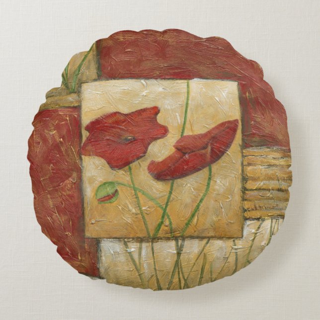 Blumengemälde mit sichtbarem Pinselstrich Rundes Kissen (Vorderseite)