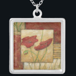 Blumengemälde mit sichtbarem Pinselstrich Versilberte Kette<br><div class="desc">Die Pinselstriche sind in diesem Blumengemälde von Chariklia Zarris sichtbar. Zwei rote Blume sitzen in der Mitte des Stückes mit Gras unten und ein paar Blätter oben schwebend. Eine skurrile Szene,  die ein großartiges Geschenk machen würde!</div>