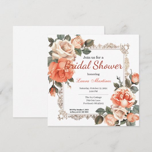 Blumengemälde orange Brautdusche Einladung (Vorne/Hinten)