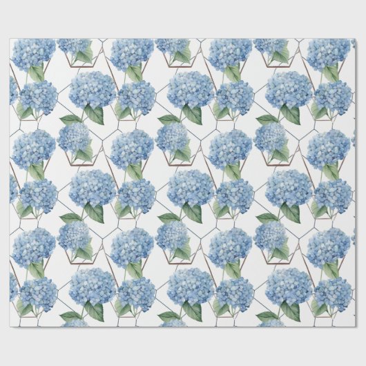 Blumengeometrie - Blaue und weiße Hydrangeas Geschenkpapier (Flach)