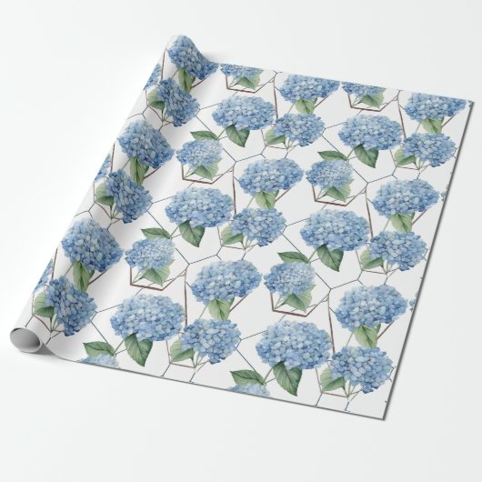 Blumengeometrie - Blaue und weiße Hydrangeas Geschenkpapier (Ungerollt)