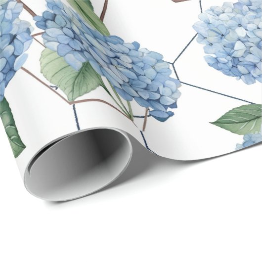 Blumengeometrie - Blaue und weiße Hydrangeas Geschenkpapier (Rolleneckpunkt)
