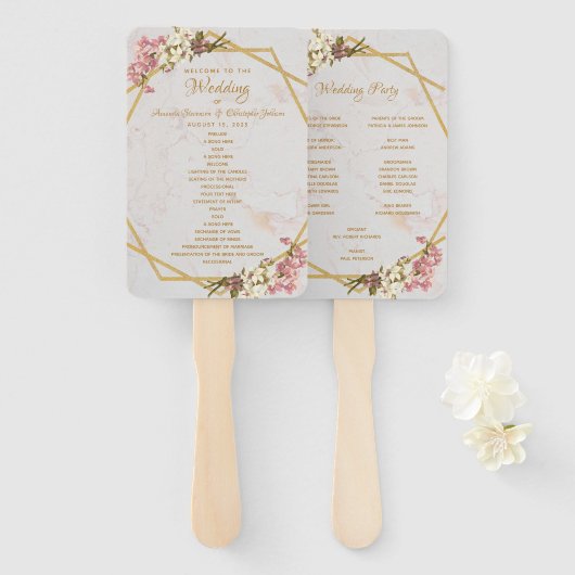 Blumengeometrie-Marble-Gold-Orchid-Hochzeitsprogra Fächer (Vorne und Hinten)
