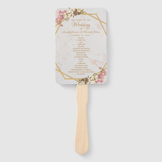 Blumengeometrie-Marble-Gold-Orchid-Hochzeitsprogra Fächer (Vorderseite)