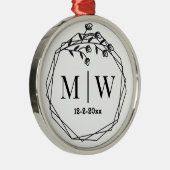 Blumengeometrie von Couple Wedding 2 Anfangsdatum Ornament Aus Metall (Rechts)