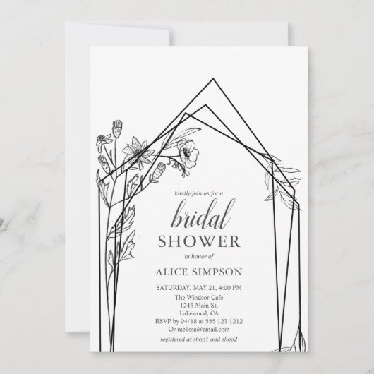Blumengeometrische Elegante Brautdusche Einladung (Vorderseite)