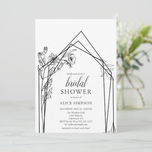Blumengeometrische Elegante Brautdusche Einladung (Stehend Vorderseite)