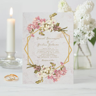 Blumengeometrische Marmor Gold- und Blumenhochzeit Einladung