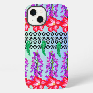 Blumengeprägtes iPhone 13 Case, blauer Hintergrund Hülle