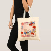Blumengesäumte Kunst mit Blues und Rot Tragetasche (Vorderseite (Produkt))