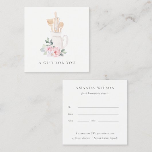 Blumengeschenkgutschein für den Catering Utensitic Quadratische Visitenkarte (Vorne/Hinten)