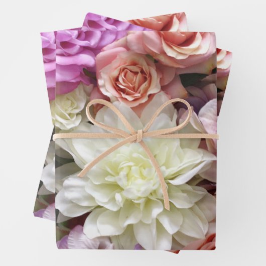 Blumengeschenkverpackung mit Dahlien und Rose, 3 B Geschenkpapier Set (Beispiel)