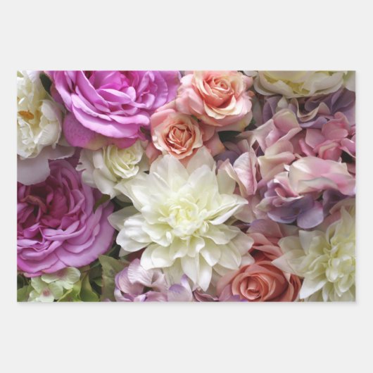 Blumengeschenkverpackung mit Dahlien und Rose, 3 B Geschenkpapier Set (Vorderseite)