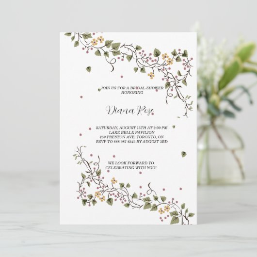 blumengeschmückte und minimalistisch grüne Reben Einladung (Stehend Vorderseite)