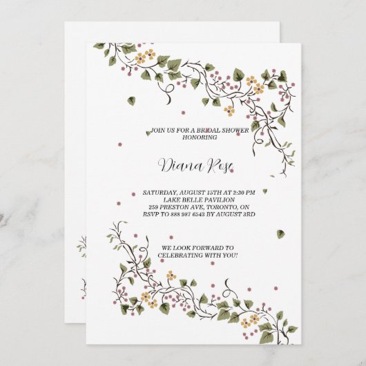 blumengeschmückte und minimalistisch grüne Reben Einladung (Vorne/Hinten)