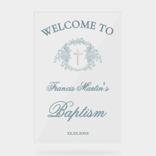 blumengeschmücktes Wappen | Taufe Acrylschild (Vorderseite)